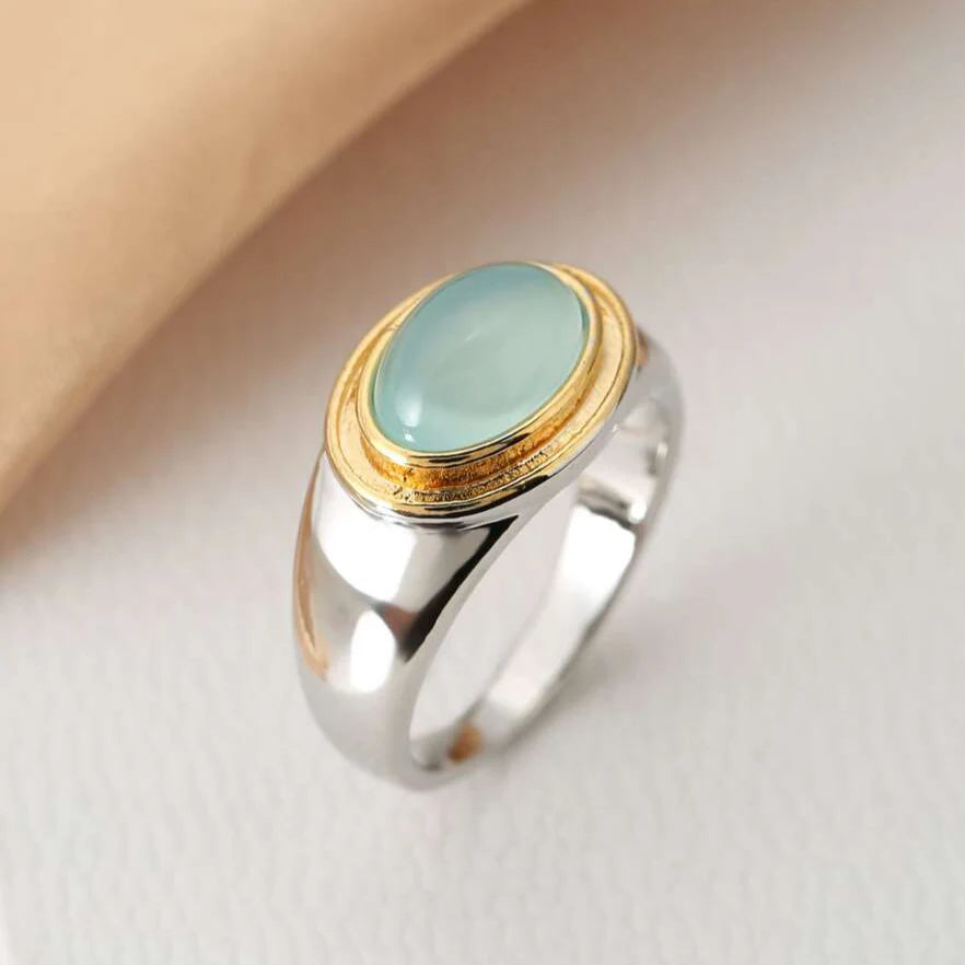 Polina™ | Green Ring with Round Stone, Vintage