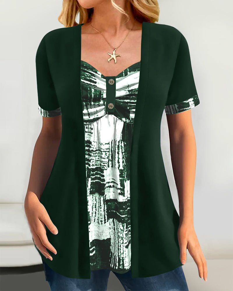 Celeste™ | Women’s Printed Asymmetric Faux Two-Piece Blouse