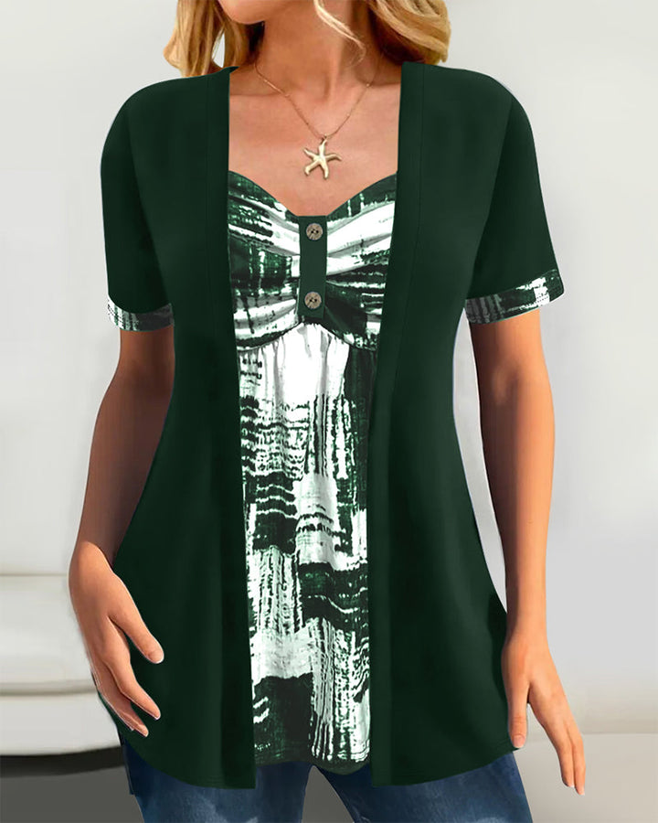 Celeste™ | Women’s Printed Asymmetric Faux Two-Piece Blouse