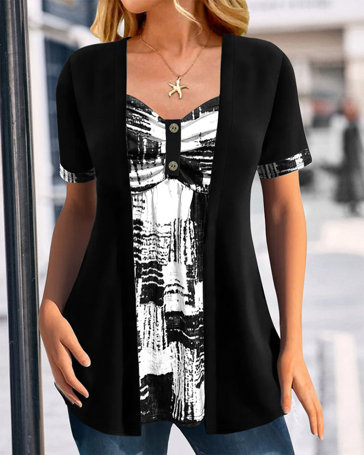 Celeste™ | Women’s Printed Asymmetric Faux Two-Piece Blouse