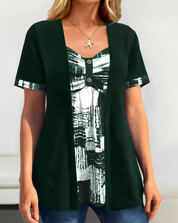 Celeste™ | Women’s Printed Asymmetric Faux Two-Piece Blouse