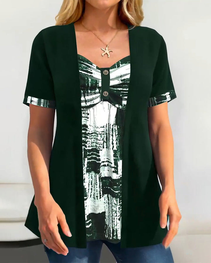 Celeste™ | Women’s Printed Asymmetric Faux Two-Piece Blouse