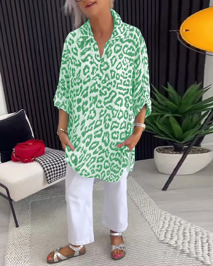 Maya™ | Women’s Blouse with Collar and Leopard Print