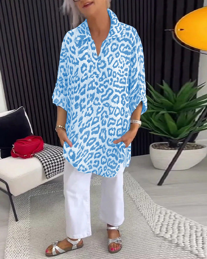 Maya™ | Women’s Blouse with Collar and Leopard Print