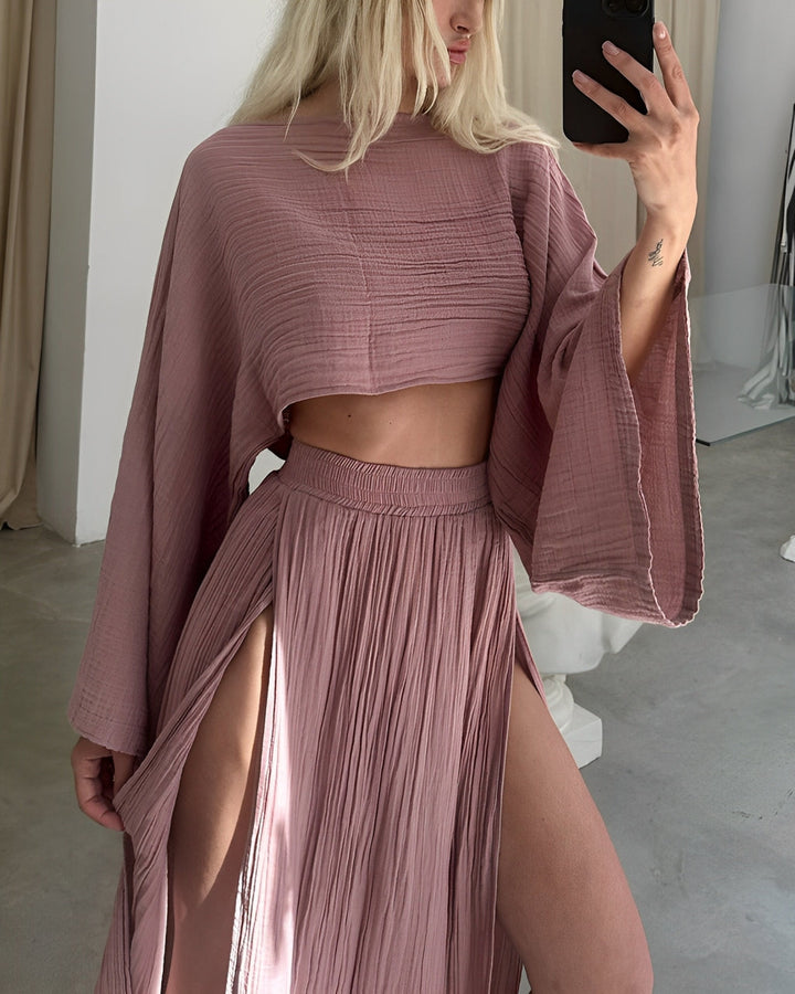 Sara™ | Chic Slit linen two-piece set