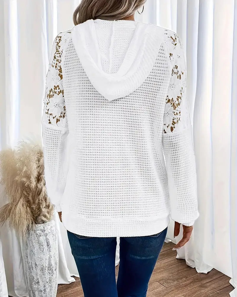 Marin™ | Women’s V-Neck Long Sleeve Lace Hoodie – Relaxed Fit