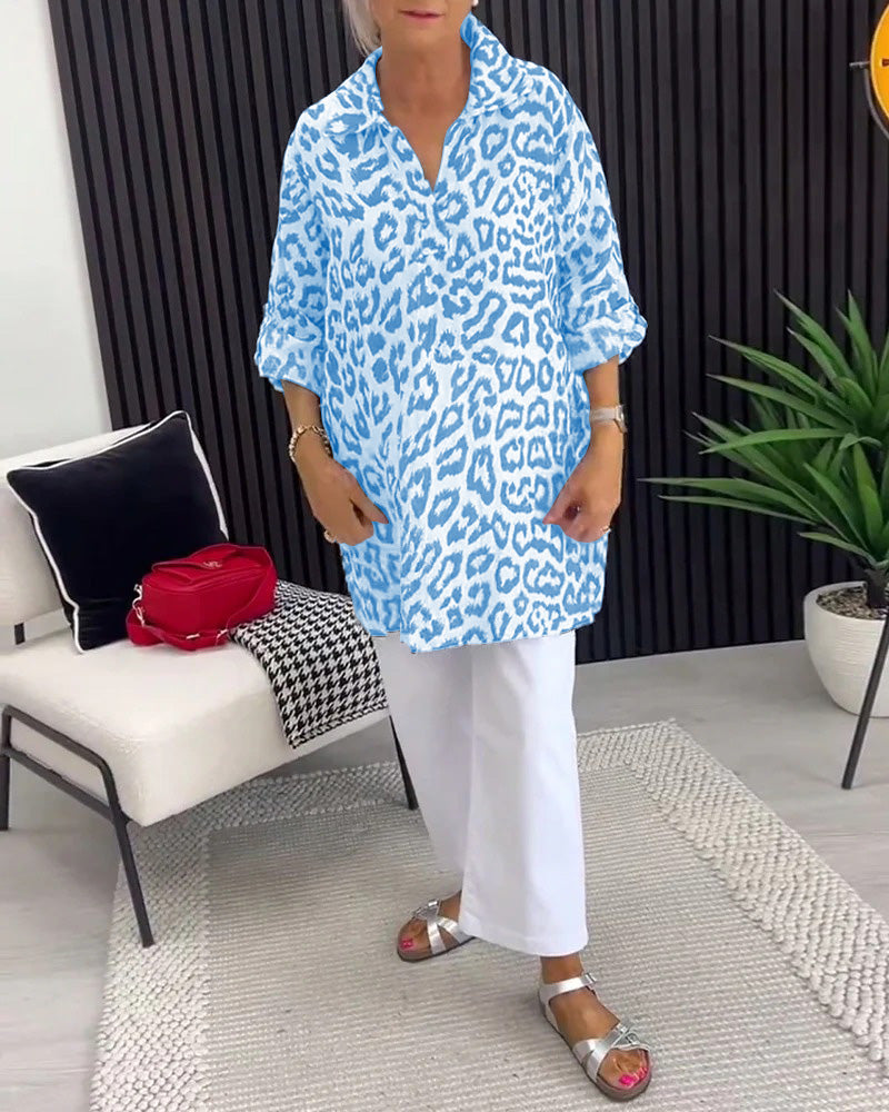 Maya™ | Women’s Blouse with Collar and Leopard Print