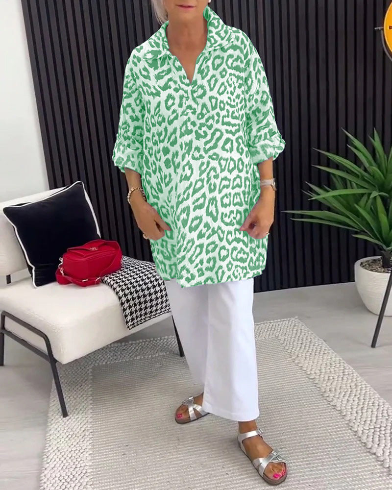Maya™ | Women’s Blouse with Collar and Leopard Print