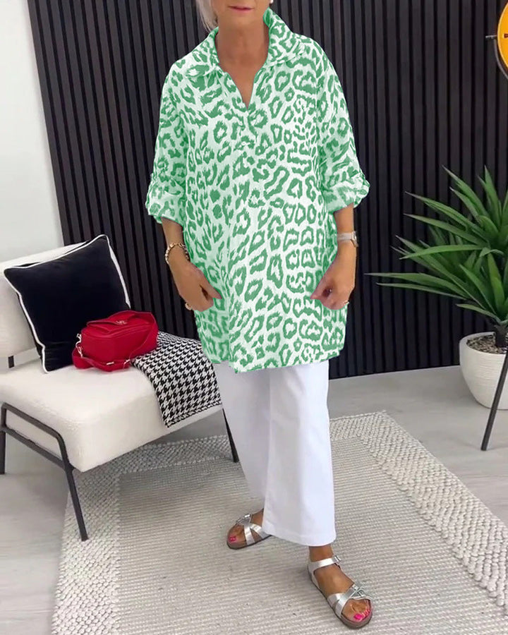 Maya™ | Women’s Blouse with Collar and Leopard Print