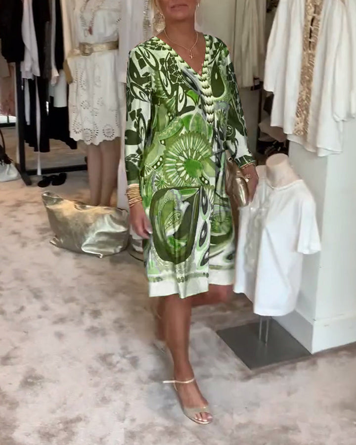 Esme™ | Women’s V-Neck Casual Dress with Retro Print