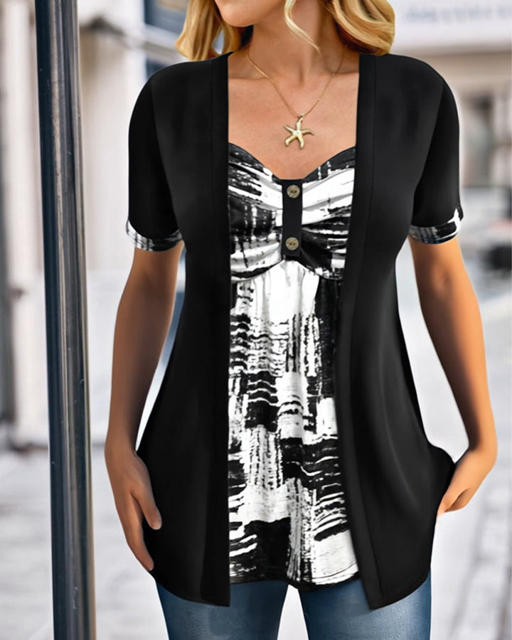 Celeste™ | Women’s Printed Asymmetric Faux Two-Piece Blouse
