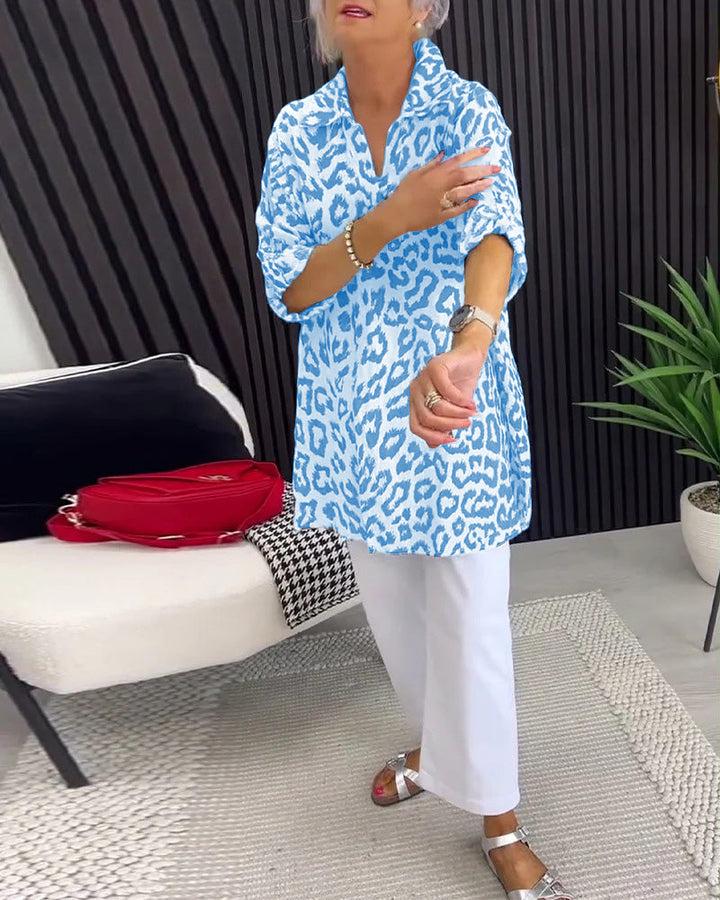 Maya™ | Women’s Blouse with Collar and Leopard Print