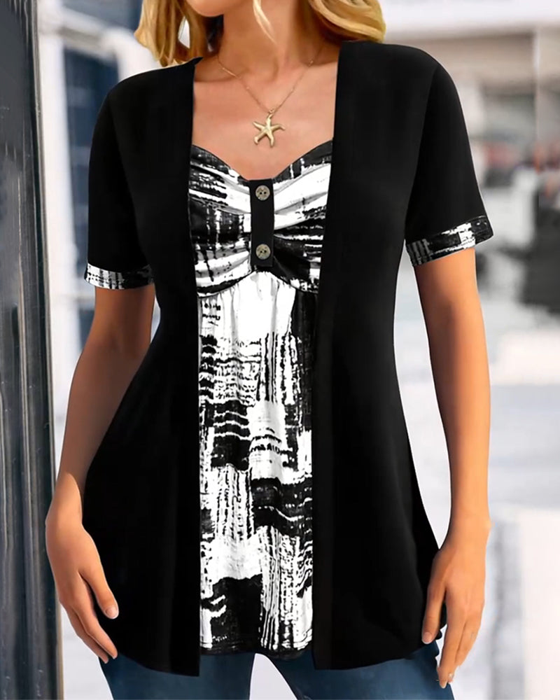 Celeste™ | Women’s Printed Asymmetric Faux Two-Piece Blouse