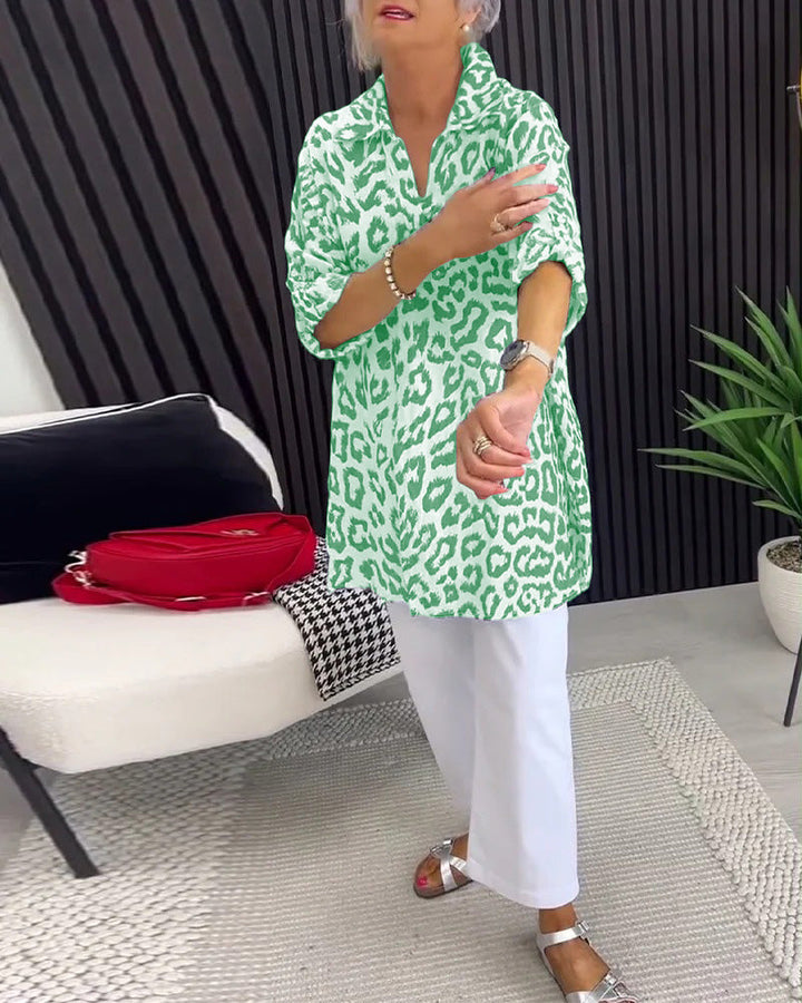 Maya™ | Women’s Blouse with Collar and Leopard Print