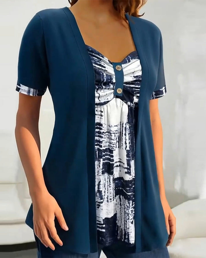 Celeste™ | Women’s Printed Asymmetric Faux Two-Piece Blouse