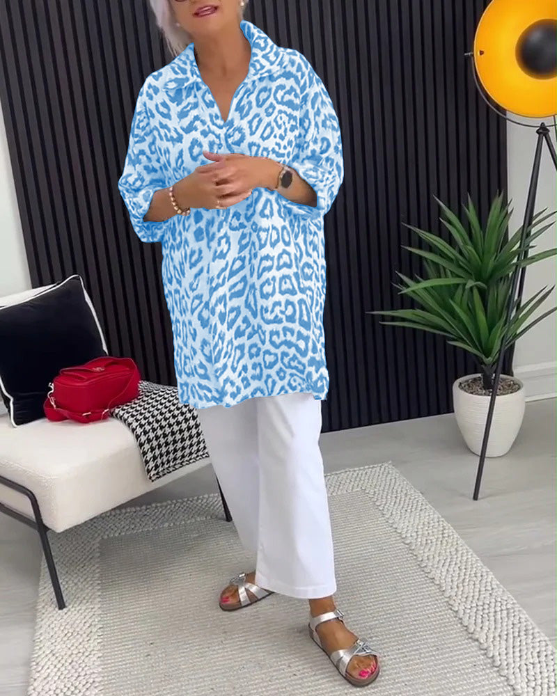 Maya™ | Women’s Blouse with Collar and Leopard Print