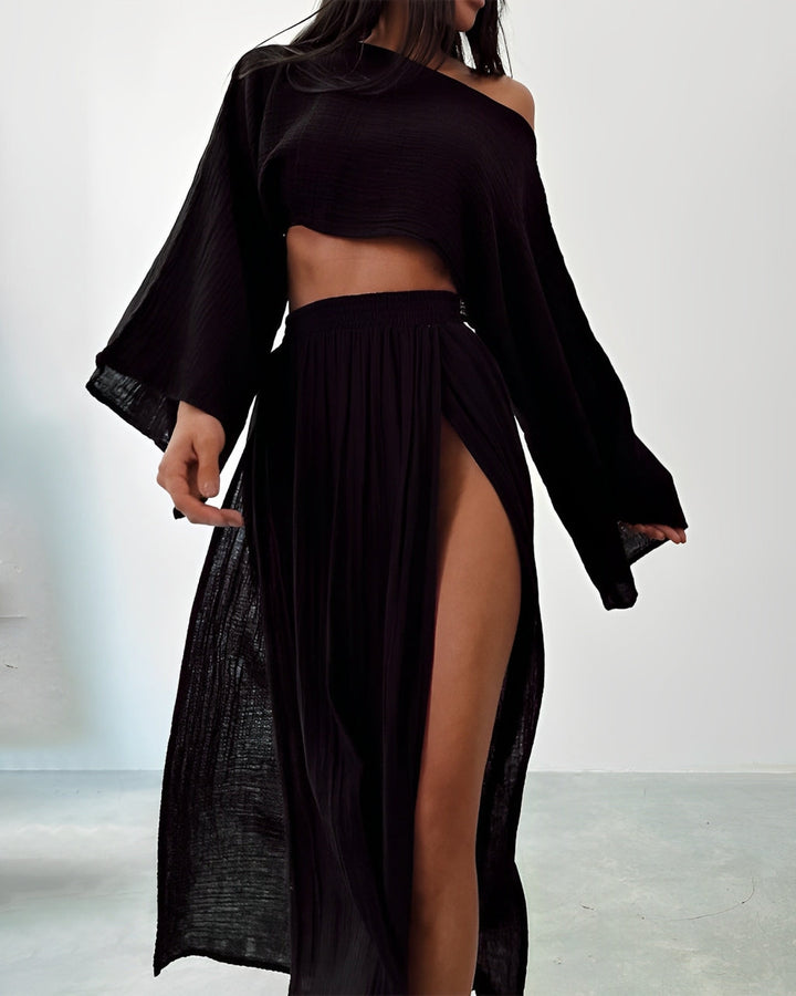 Sara™ | Chic Slit linen two-piece set
