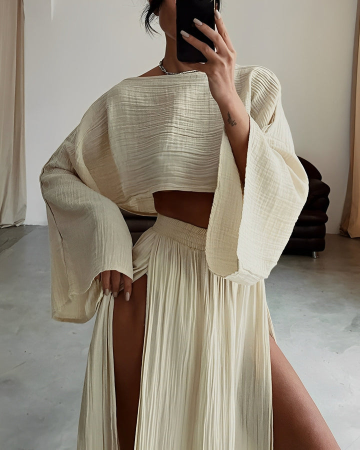 Sara™ | Chic Slit linen two-piece set