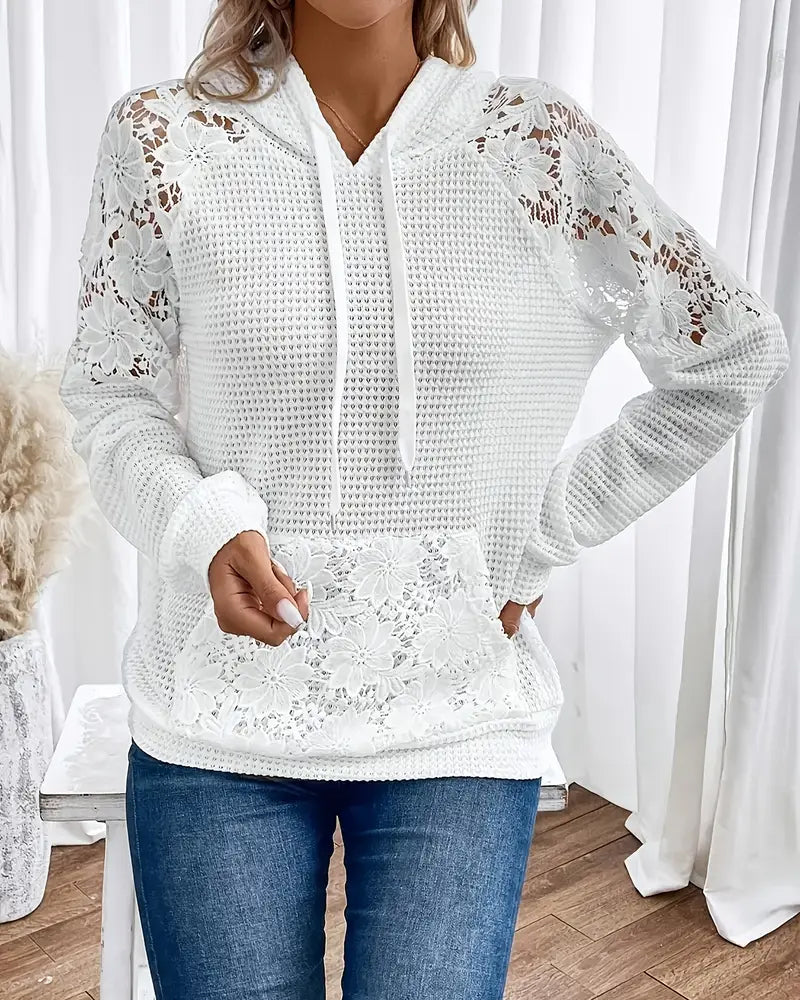Marin™ | Women’s V-Neck Long Sleeve Lace Hoodie – Relaxed Fit