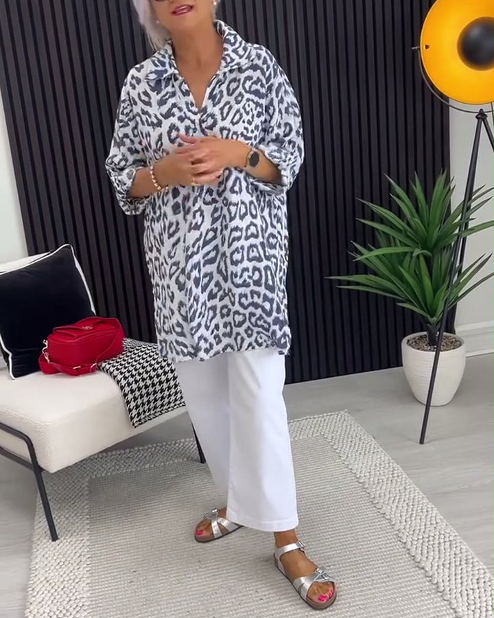 Maya™ | Women’s Blouse with Collar and Leopard Print