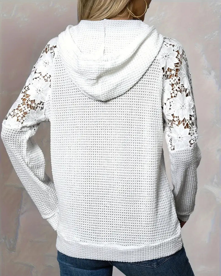 Marin™ | Women’s V-Neck Long Sleeve Lace Hoodie – Relaxed Fit