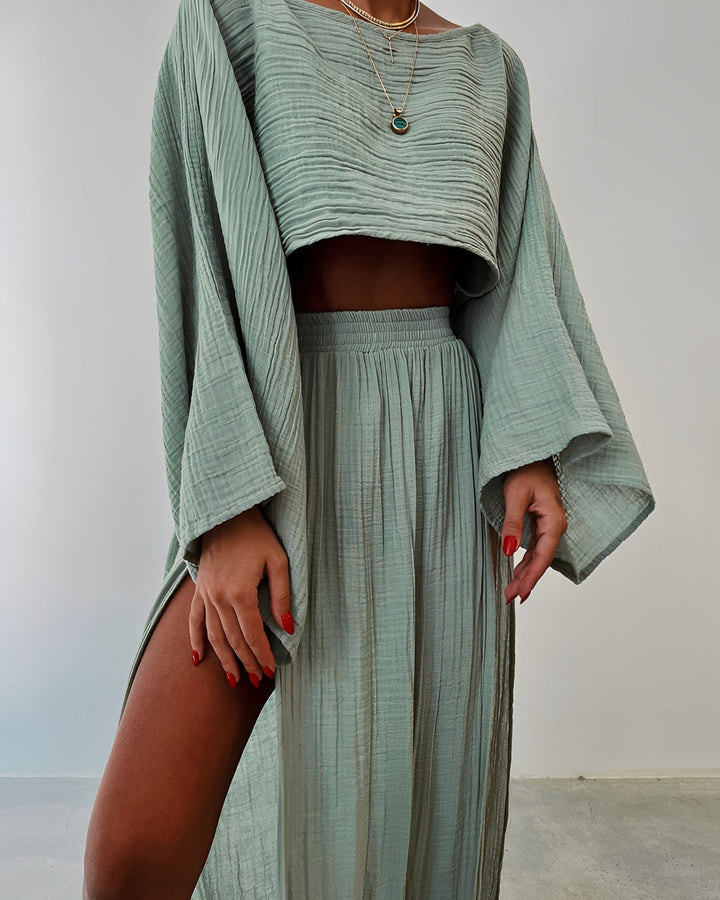 Sara™ | Chic Slit linen two-piece set