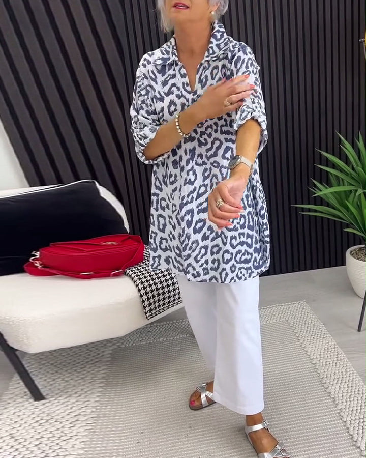 Maya™ | Women’s Blouse with Collar and Leopard Print
