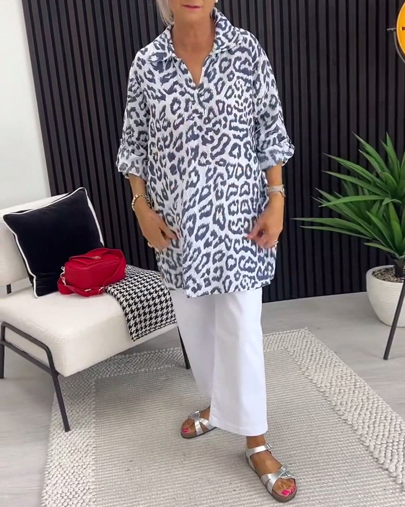 Maya™ | Women’s Blouse with Collar and Leopard Print