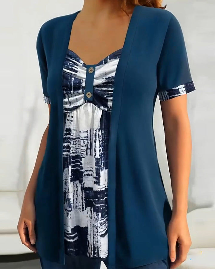 Celeste™ | Women’s Printed Asymmetric Faux Two-Piece Blouse