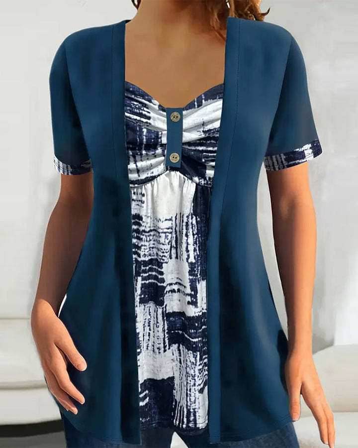 Celeste™ | Women’s Printed Asymmetric Faux Two-Piece Blouse