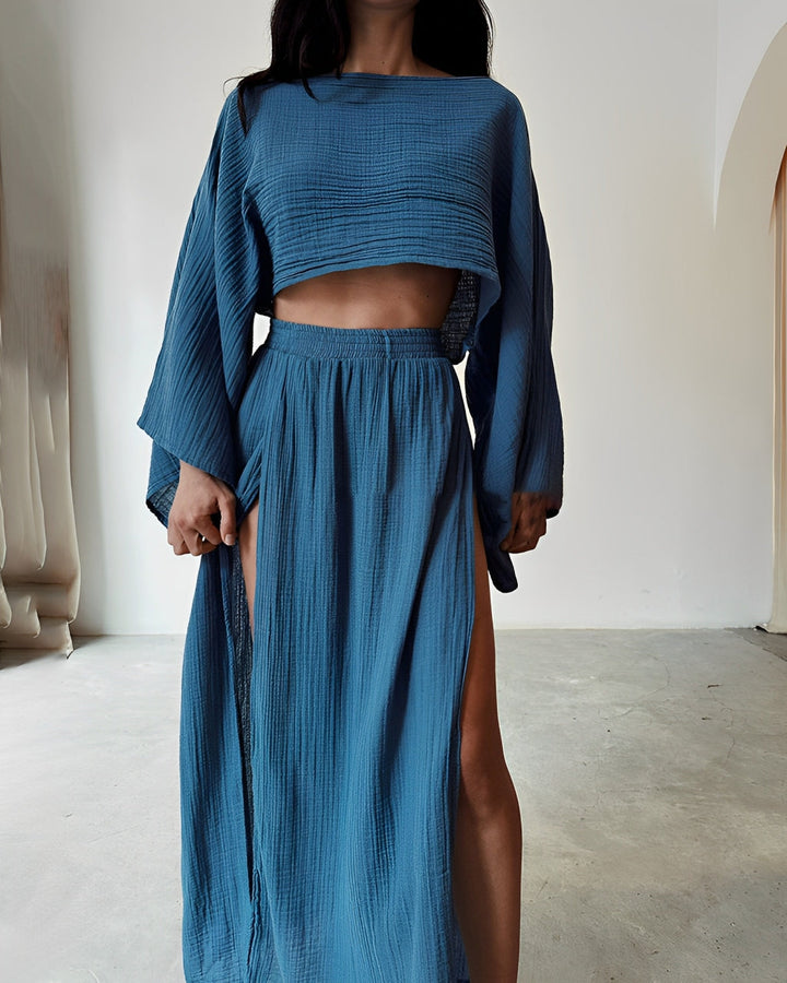 Sara™ | Chic Slit linen two-piece set