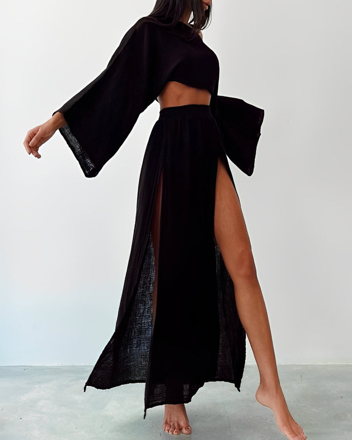Sara™ | Chic Slit linen two-piece set