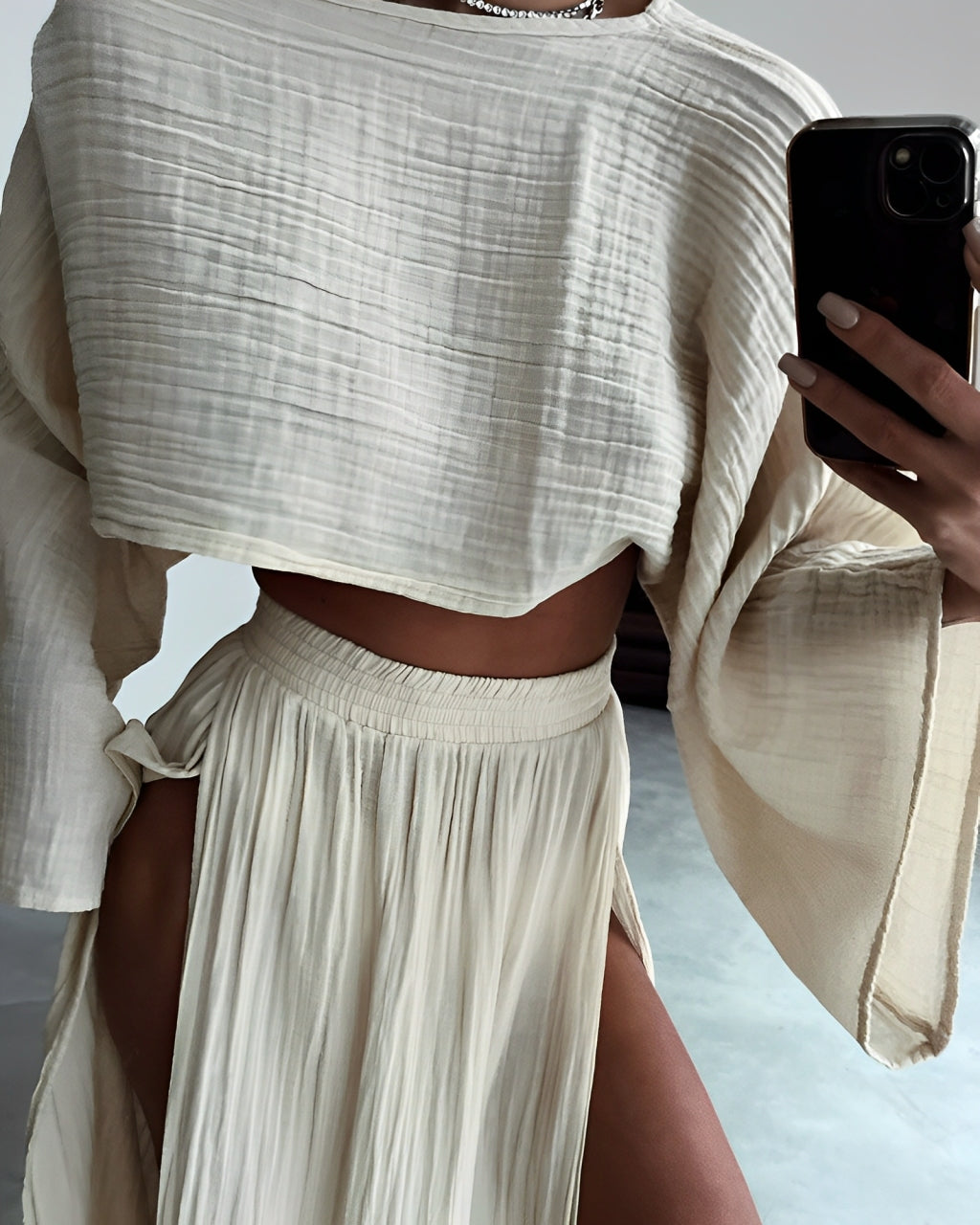Sara™ | Chic Slit linen two-piece set