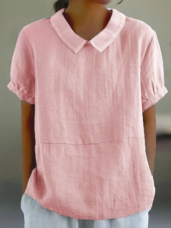 Aoife™ | Blue Plain Short Sleeve Round Neck Top
